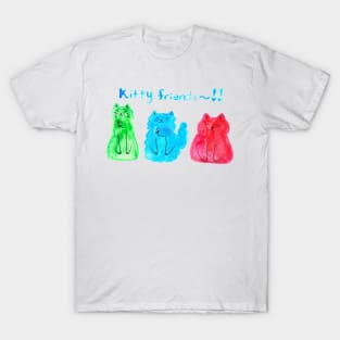 Watercolor Green Blue Red Kitty Friends T-Shirt